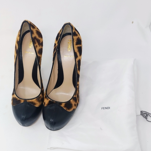 Fendi Leather Leopard Print Calf Hair Pumps 37 - Picture 9 of 10